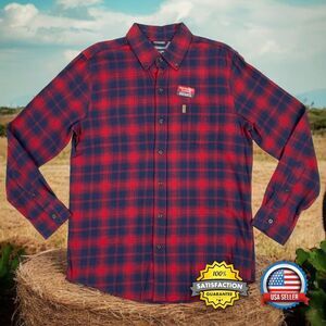 Chaps MENS MED Performance Plaid Flannel Button Down Shirt Lightweight Red Blue